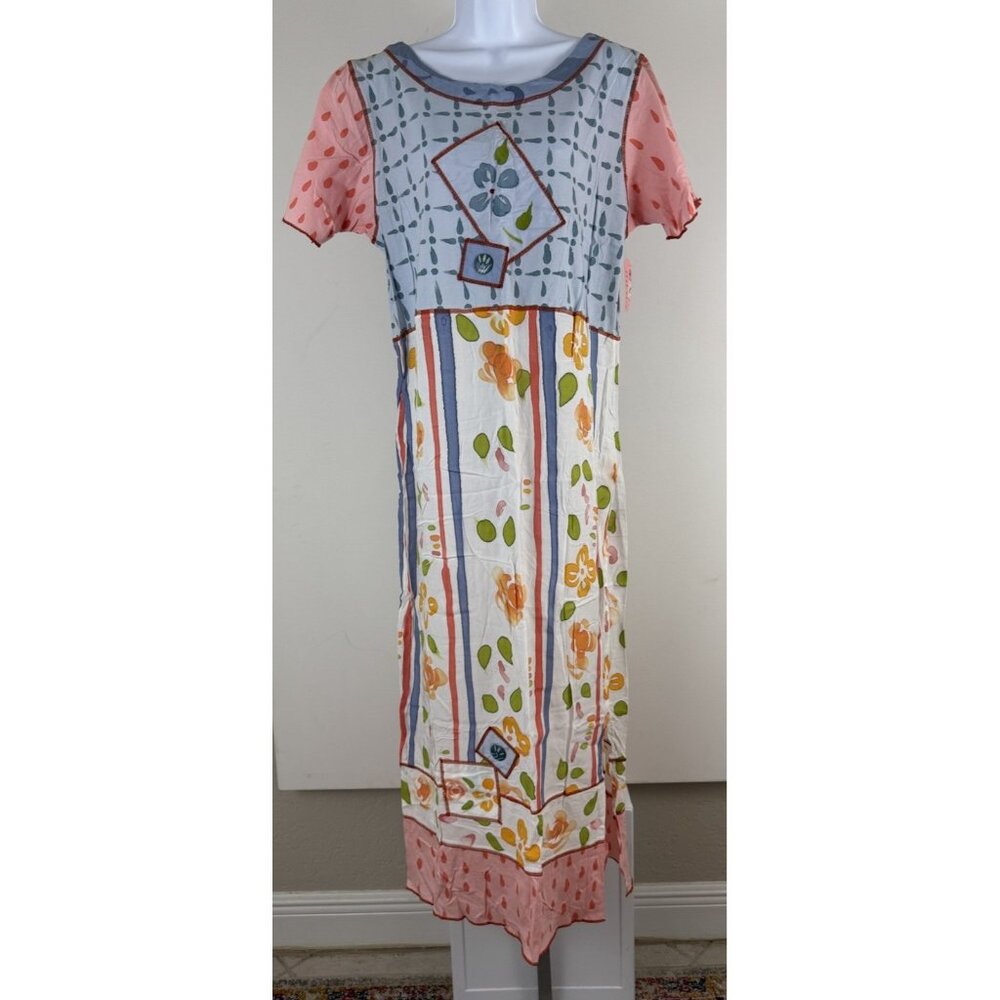 DILLY DALLY Lightweight Whimsical Print Short Sleeve Maxi Dress Sz M NWT